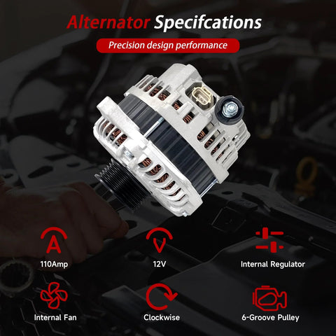 12V 110A Alternator Replacement For Mazda 6 2009 2013 And Mazda CX 9 2007 2015 With CW 6 Groove Pulley Visible Components