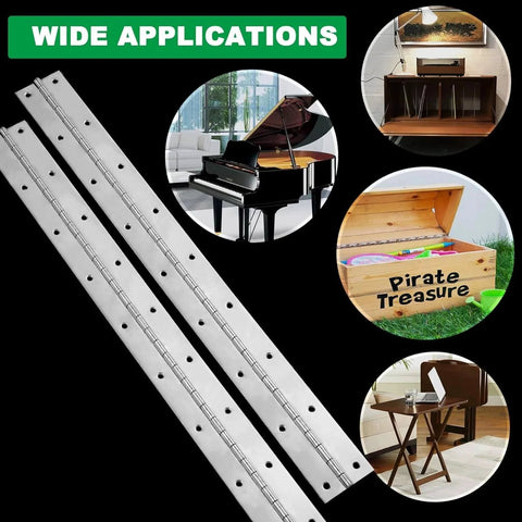 Heavy Duty Piano Hinges Set Of Four, 2 Inch Open Width And 16 Inch Continuous Length, 0.06 Inch Thick Stainless Steel with applications