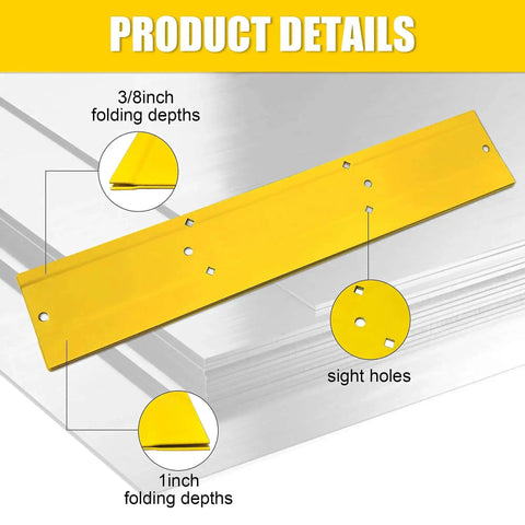 Heavy Duty 18 Inch Sheet Metal Bender Hand Tool with 3/8 and 1 inch folding depths, rust resistant 16-gauge steel, yellow color