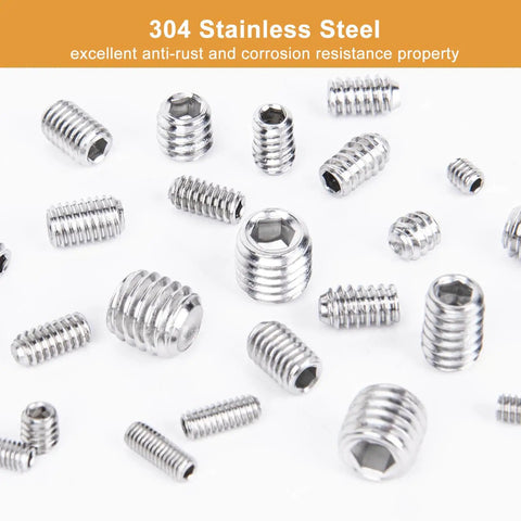 1105 Piece Metric And SAE Set Screw Kit With Internal Hex Drive Allen Grub Screws Cup Point 304 Stainless Steel on display