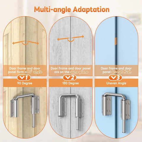 Upgraded Sliding Door Loop Lock With 90 And 180 Degree Adjustable Aluminum Alloy Gate Latch for doors shown in different angles