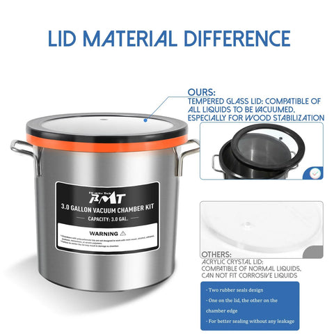 PB Motor Tech 3 Gallon stainless steel vacuum chamber with tempered glass lid for resin casting and degassing