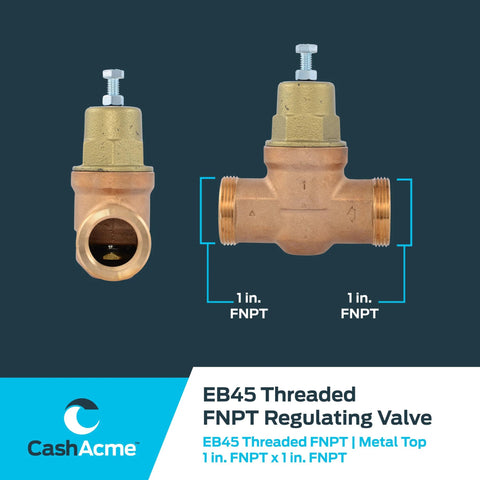 CashAcme EB45 pressure regulating valve, 1 in FNPT, copper/brass body, metal top, 60 PSI