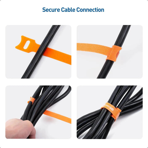 100 Pack 8 Inch Hook And Loop Reusable Cable Ties With 42 Lb Tensile Strength Multi Color Black Blue And Orange for cable management