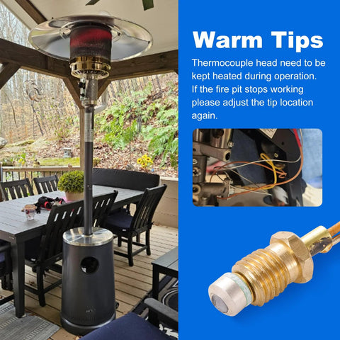 Outdoor patio heater with thermocouple sensor kit; brass threaded end and wiring visible