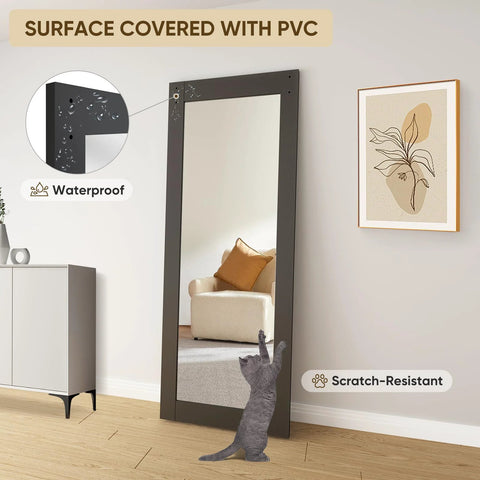 Black 32 Inch By 84 Inch Mirror Barn Door With Five Point Five Foot Sliding Hardware Kit Included No Assembly Required One Lite Full Length Solid Wood Waterproof PVC Surface in living room