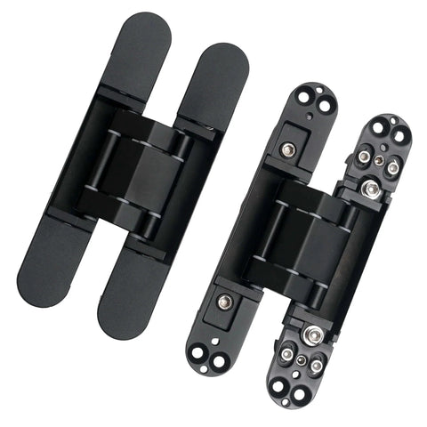 Hidden Door Hinges Heavy Duty Black Zinc Alloy 6 Inch By 2.5 Inch By 1 Inch Concealed Hinges 180 Degree Swing