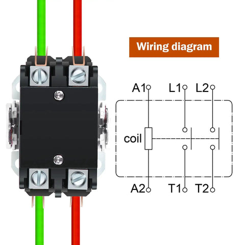 Image of Two Pack HVAC Motor Contactor 120V 30A 2 Pole Replacement Relays Compatible With C230B with wiring diagram.
