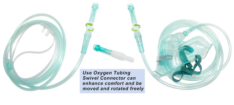 Oxygen tubing swivel connectors, 360-degree rotation; teal tubing and mask, 10-pack