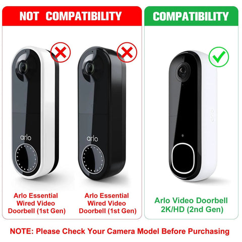 No Drill Adhesive Doorbell Mount For Arlo Video Doorbell 2K HD 2nd Gen compatibility guide with 1st and 2nd gen models.
