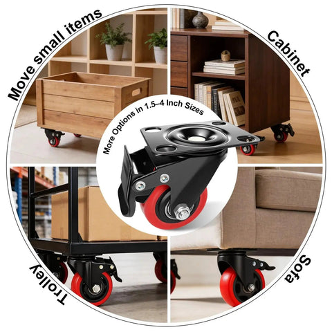 ZEGXUSW 1.5-inch polyurethane swivel casters, set of 4 with locking brakes on black metal brackets