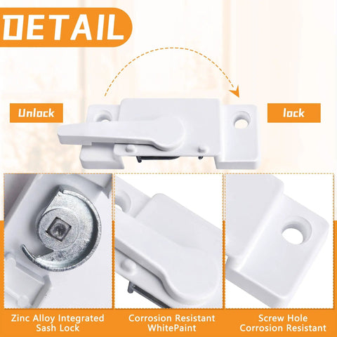 Maintain home security with a 4 pack of white sash locks for single-hung and double-hung windows; includes 16 screws for easy replacements, durable materials, and reliable vertical or horizontal sliding protection.