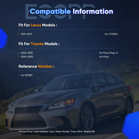 Compatibility details for Front Left Right Wheel Hub And Bearing Assembly OE 513287 for Lexus and Toyota models.