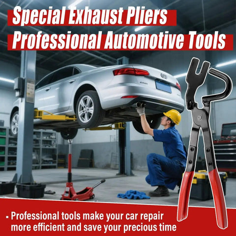 Exhaust Hanger Removal Pliers 25 Degree Offset For Cars And Trucks Non Slip Grip with car on lift in background