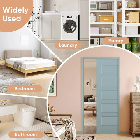 36 By 80 Inch Sliding Pocket Door Kit With Track Hardware And Frame, White Paintable Door Slab Included, Soft Close Mechanism