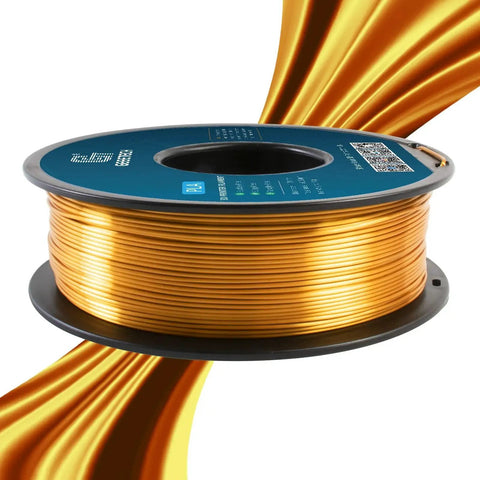 Premium Metallic Gold Silk PLA Filament 1.75mm For 3D Printers 1kg Spool, close-up view of spool with shiny gold finish