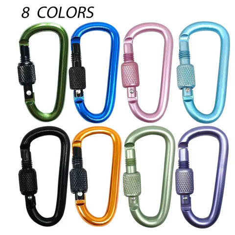8 Pack D Shape Carabiner Clips With Screw Gate, 2.2 Inch Aluminum Keychain Hooks in Multicolor for Bags and Travel Gear