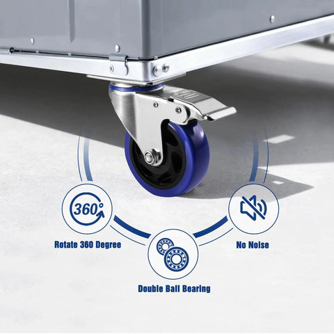 WORKPRO 4-inch blue swivel caster wheels, set of 4 with brakes, installed on metal cart
