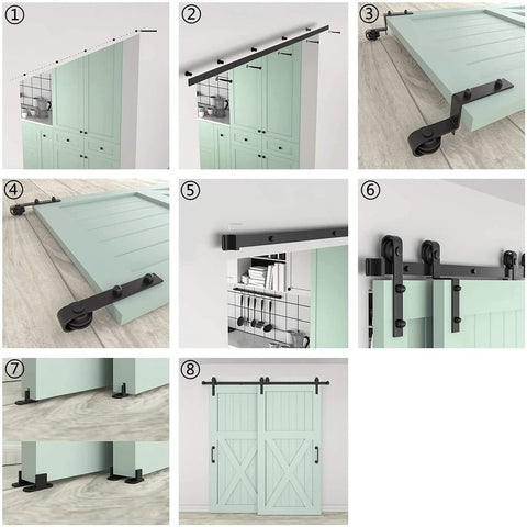 Heavy Duty Sliding Barn Door Track Hardware Kit With Ceiling Mount, Bypass System, for Single/Double Doors in black finish