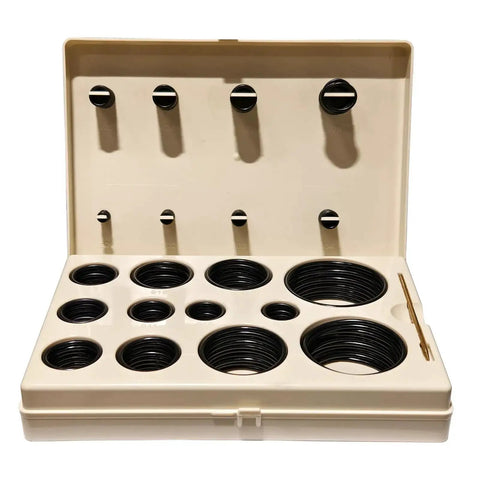 Hydraulic O Ring Seal Kit Buna N 90D 212 Piece Assortment for Fittings and Hoses with Brass O Ring Pick Tool, open box view