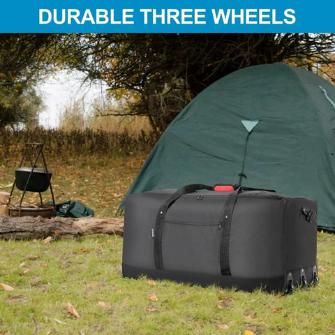 Road Trip Ready Foldable Rolling Duffel Bag With Three Wheels For Ultra Lightweight 120L Capacity Finnhomy, camping setup view