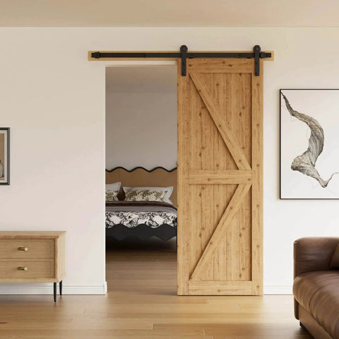 Installed CCJH Six Point Six Feet Heavy Duty Sliding Barn Door Hardware Kit With Quiet Damping Operation And Easy Installation