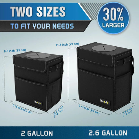 Leakproof 2 Gallon Car Trash Can With Lid Black Waterproof Organizer For Cars With Adjustable Straps That Mount Anywhere For A Clean Ride That Keeps Spills Contained Odors Locked Down - two sizes comparison