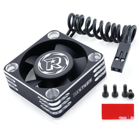30mm RC Cooling Fan For ESC And Brushless Motors Up To 28000 RPM, Black Silver Finish, with cable and mounting hardware on white background.