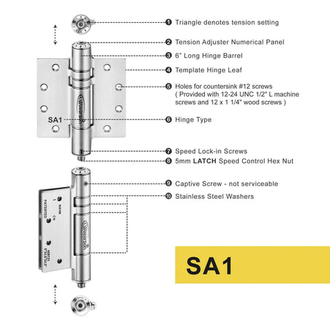 Diagram of 3 Pack 4.5 Inch Heavy Duty Adjustable Self Closing Door Hinges Black Fire Rated Full Mortise Two In One Hinges And Door Closer