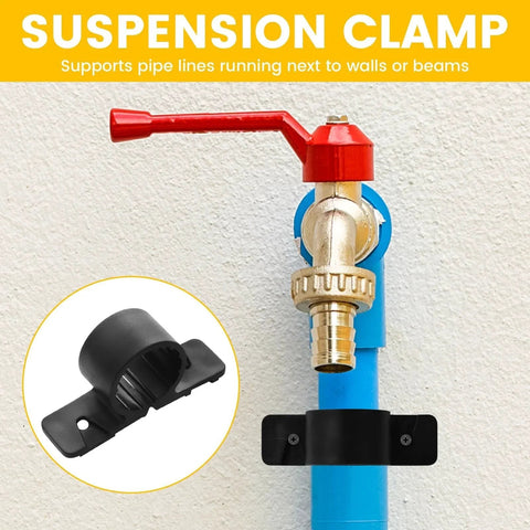 Suspension clamp securing blue pipe near faucet, 50 Pack One Half Inch Pipe Clamps Pex Clamp Set Heavy Duty Bulk Pipe Supports Suspension Clips For Pex Copper CPVC Plumbing Projects One Half Inch Size Durable Plastic Construction For Easy Installation And Pex Copper CPVC Support