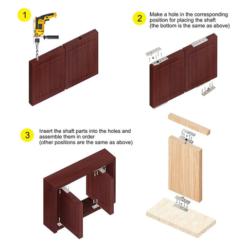 Installation steps for 360 Degree Hidden Pivot Hinge Set Stainless Steel Concealing Door Hinges Center Pivot Up Down Shaft 2 Pack