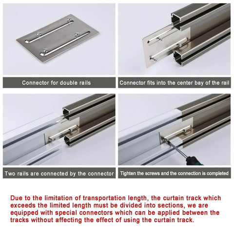 Durable aluminum ceiling curtain track system delivers smooth, silent sliding for heavy drapes with connectors and double rails.