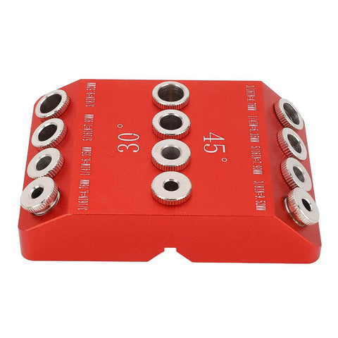 Pro Grade 30 Degree 45 Degree 90 Degree Drill Guide For Woodworking With Steel Drill Sleeves Aluminum Alloy Hole Jig in red