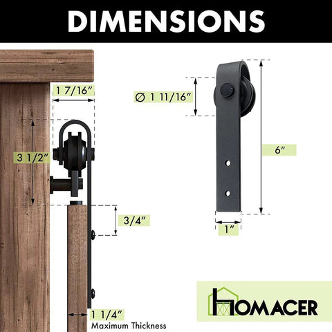 Dimensions of Mini Black Rustic Sliding Barn Door Hardware Kit For Two Doors 54 Inch Flat Track Non Bypass With Classic Roller Design