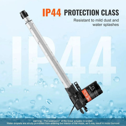 Linear actuator, 14-inch, 12V, silver aluminum rod, black motor, IP44 protection, mounting bracket