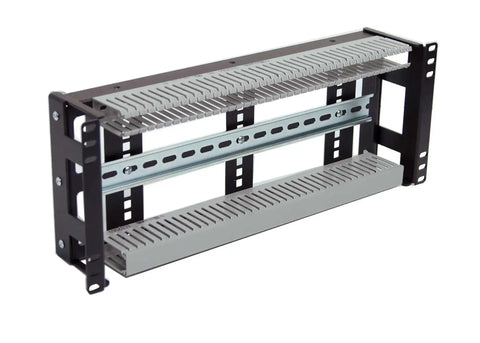 4U Rackmount Low Profile DIN Rail Panel with 3.78 Inch Depth, heavy duty 14 gauge steel for standard 19 inch 2 or 4 post racks