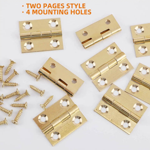 8 Pack Mini Brass Hinge Set For Tiny Boxes And Jewelry Chests 1 Inch Solid Brass Cabinet Drawer Butt Hinges with screws