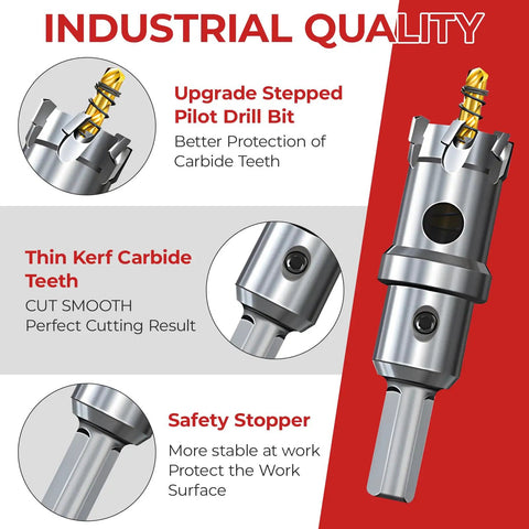 Heavy Duty Three Quarter Inch Hole Saw Kit With Two Piece Carbide Tipped Drill Bits For Metal Stainless Steel Aluminum
