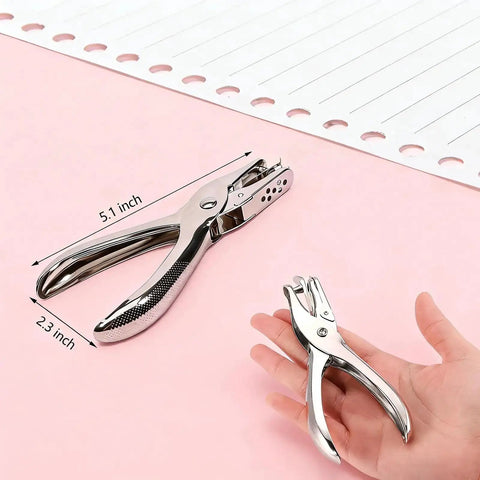 Heavy Duty Handheld Paper Hole Punch For Crafters, Dual Size One Hole Puncher with two sizes shown on pink background