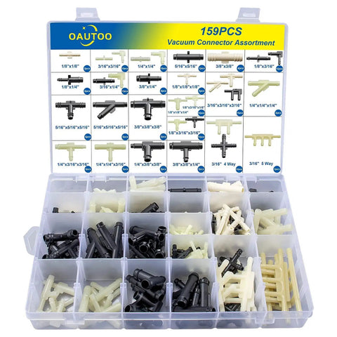32 Size Automotive Vacuum Tubing Connector Kit With 159 Pieces For Vacuum Tee Connectors One Eighth To Three Eighths Inches Nylon