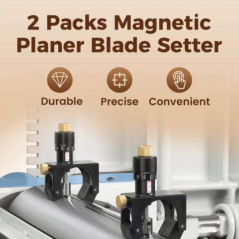 Two Piece Magnetic Planer Blade Setting Jig Gauge Set For Woodworking Tools in use on planer
