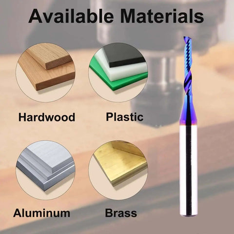 O Flute 1/4 Inch Shank 1/8 Inch Cutting Diameter CNC Router Bit For Aluminum Acrylic PVC And MDF Plastic with material options