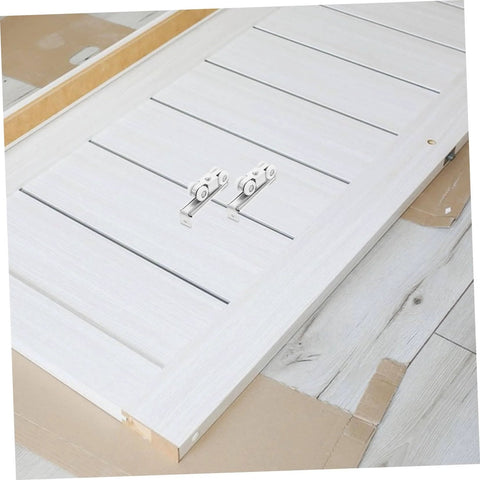 Front view of Stainless Steel Sliding Door Pulley Wheel Kit Heavy Duty Roller for Closet and Patio Doors on a wooden door.