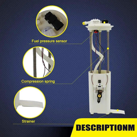 Electric Fuel Pump Module Assembly For Chevy S10 GMC Sonoma Isuzu Hombre 2.2L L4 In Tank Direct OE Replacement Fits 1997 1998 1999 2000 Replaces E3943M showing components