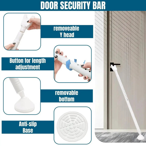 2 Pack Door Security Bar Heavy Duty Metal Door Stoppers Security Patio Bars 2 In 1 Adjustable Sliding Doors Lock Jammer Stopper For Window Apartment Home Hotel Room White Durable Portable Travel Friendly Lightweight Design With Rubber Base And Tips