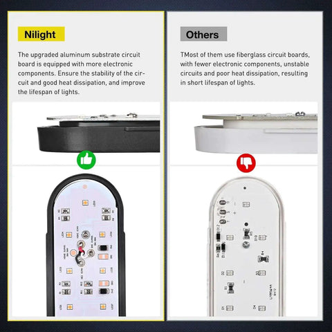 Comparison of Nilight upgraded aluminum substrate circuit board and other fiberglass boards for trailer lights.