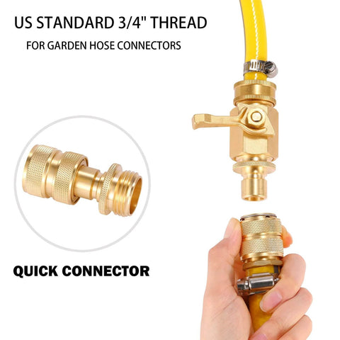 Brass Garden Hose Quick Connect Set Three Quarter Inch Male And Female Connectors for hoses, faucets, and pressure washers.