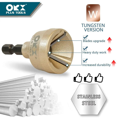 Deburring External Chamfer Tool With Tungsten Blade For Stainless Rods Threads And Pipes Fits One Eighth To Three Quarters Inch 3mm To 19mm Deburrs Smoothly And Lasts Longer With Durable Tungsten Construction For Tough Metalworking Jobs.