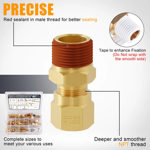 Brass DOT air brake line fittings kit, 137 pcs by Amazon; includes 1/4, 1/8, 3/8, 1/2 in compression fittings in case