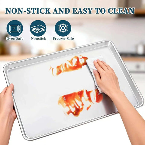 Cleaning a Heavy Duty Aluminum Baking Sheet Pan Set 26 By 18 Inches 6 Pack Commercial Quality Cookie Trays for Oven and Freezer